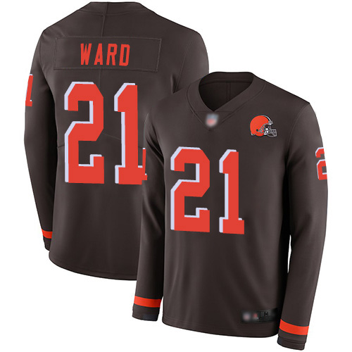 Cleveland Browns Denzel Ward Men Brown Limited Jersey #21 NFL Football Therma Long Sleeve